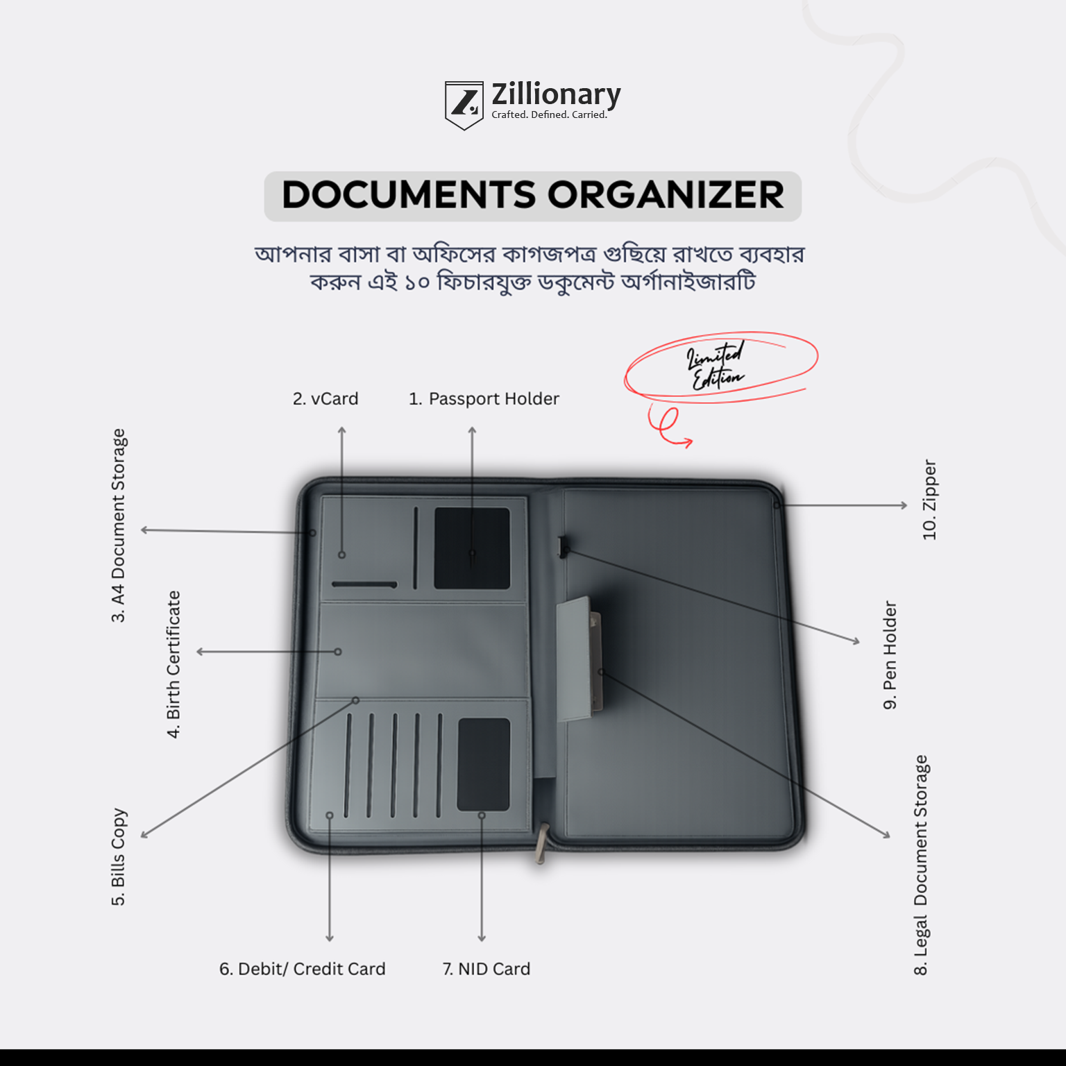 Zillionary Premium Document Organizer Grey - Image 3