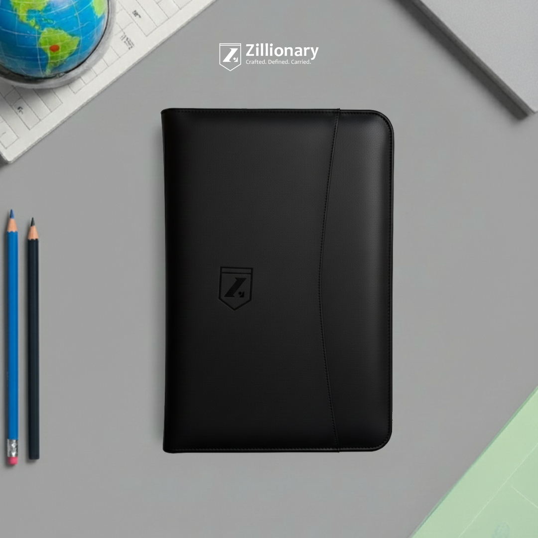Zillionary Full Black Document Organizer in professional use - sophisticated look