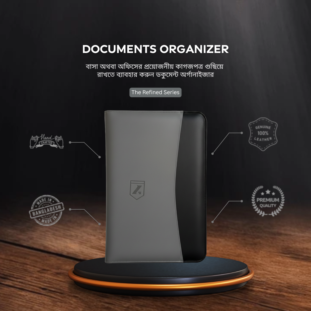 Zillionary Grey Black Document Organizer interior - full-vegan-leather pockets and compartments