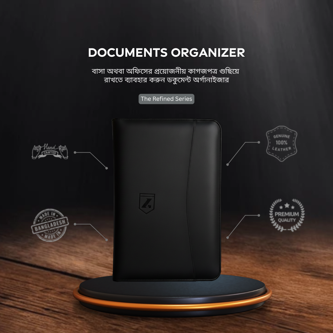 Close-up of Zillionary Full Black Organizer's luxurious full-grain leather texture